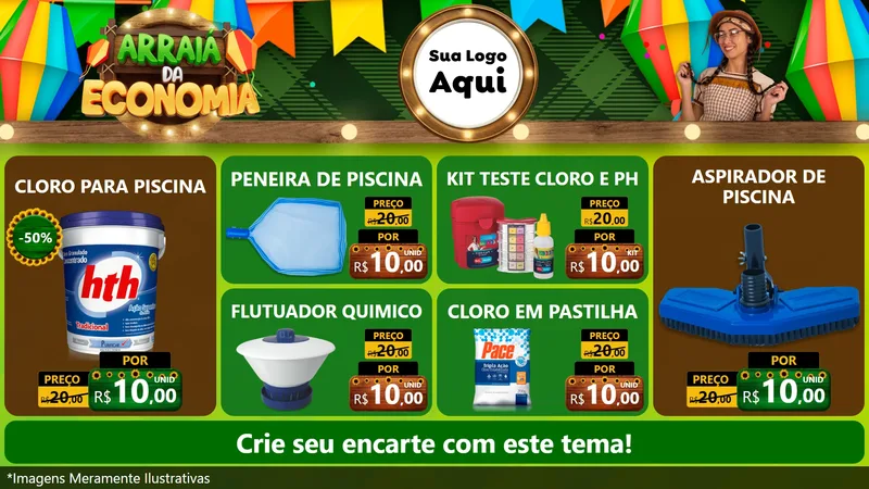 Modelo de TV para TV Horizontal com o tema Arraiá de Economia para Produtos para Piscina