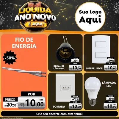 Modelo de Rede Social para Feed Facebook com o tema Liquida Ano Novo É Aqui! para Materiais Elétricos