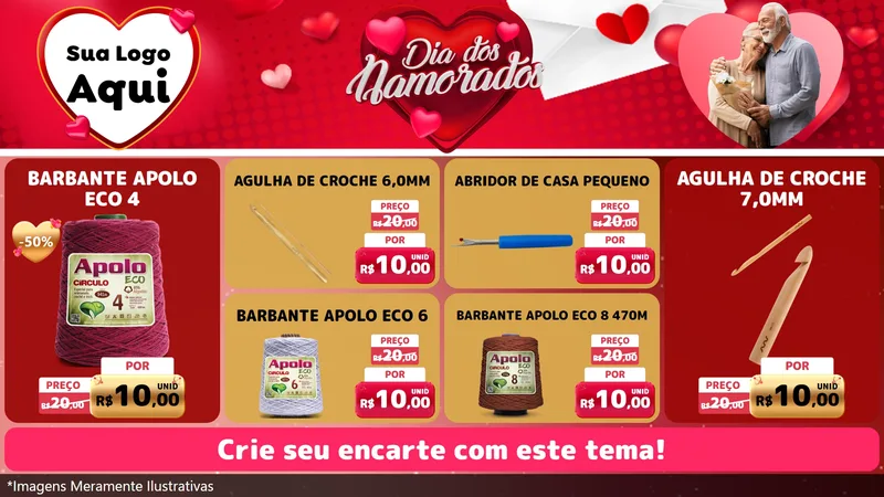 Modelo de TV para TV Horizontal com o tema Dia Dos Namorados para Armarinho e Aviamentos
