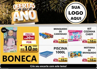 Modelo de Encarte para Encarte A4 Horizontal com o tema Ofertas de Fim de Ano para Brinquedos