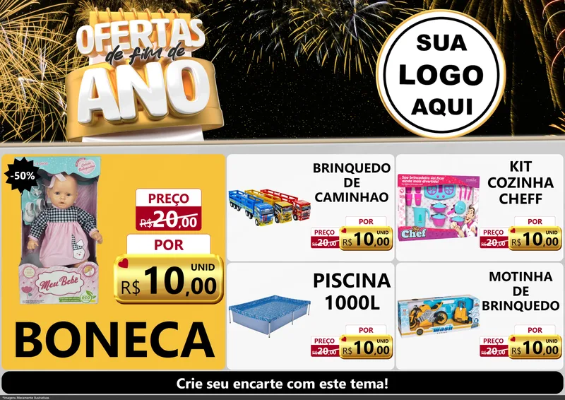 Modelo de Encarte para Encarte A4 Horizontal com o tema Ofertas de Fim de Ano para Brinquedos