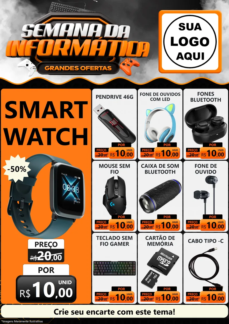 Modelo de Encarte para Encarte A4 Vertical com o tema Semana da Informática - Grandes Ofertas para Informática