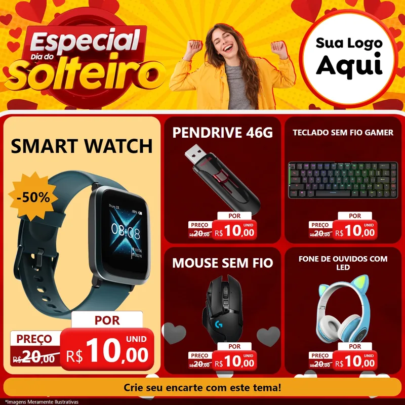 Modelo de Rede Social para Feed Facebook com o tema Especial Dia do Solteiro para Informática