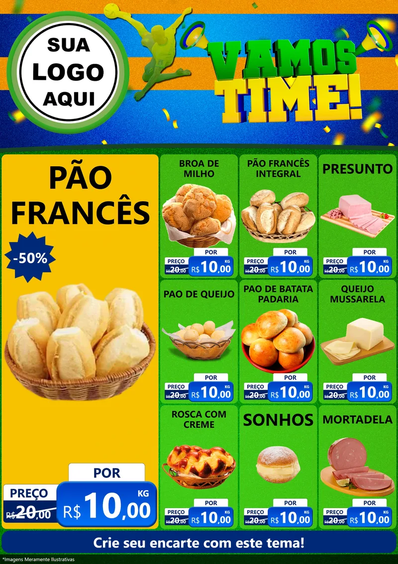 Modelo de Encarte para Encarte A4 Vertical com o tema Vamos Time! para Padaria