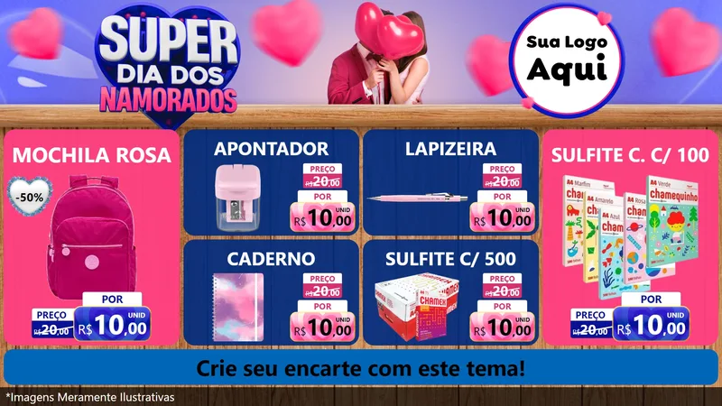 Modelo de TV para TV Horizontal com o tema Super Dia dos Namorados para Papelaria