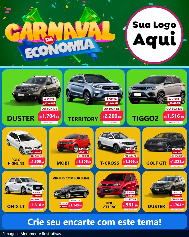 Modelo de Rede Social para Feed Instagram com o tema Carnaval da Economia para Concessionaria de Carros