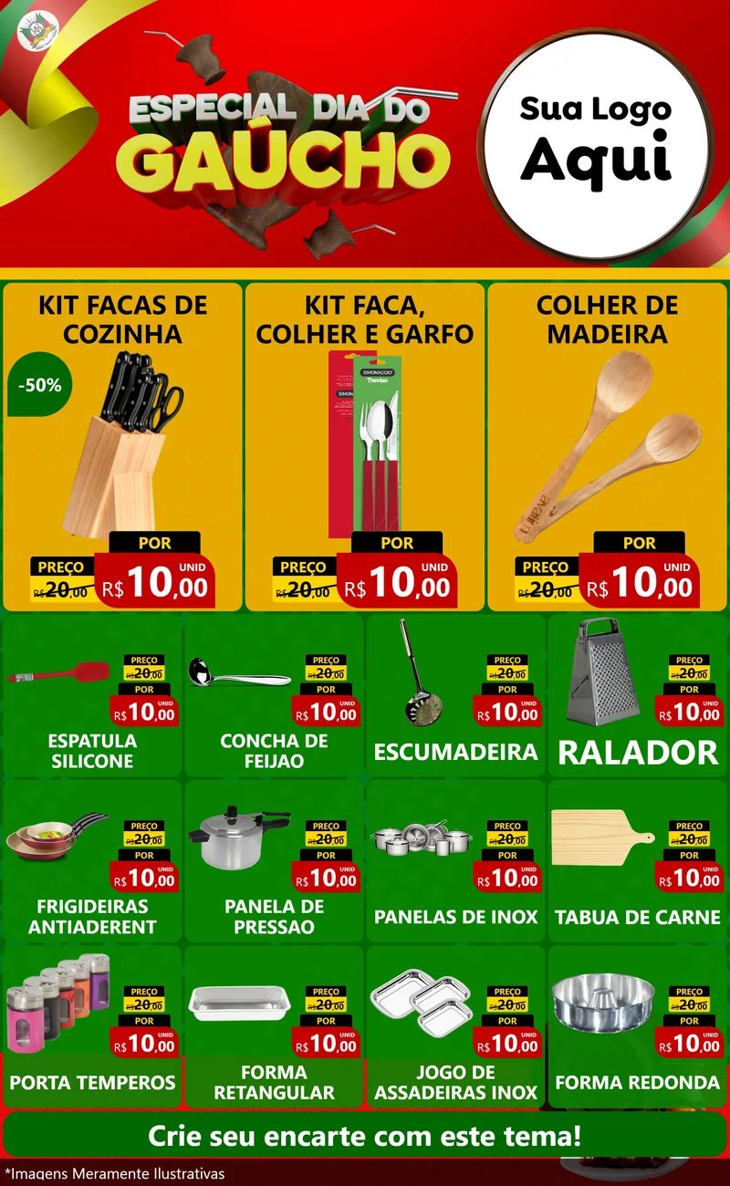 Modelo de Encarte para Encarte Grande com o tema Especial Dia do Gaúcho para Utilidades Domésticas