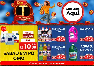 Modelo de Encarte para Encarte A4 Horizontal com o tema Dia T - O Dia Mais Barato Do Mês para Produtos de Limpeza