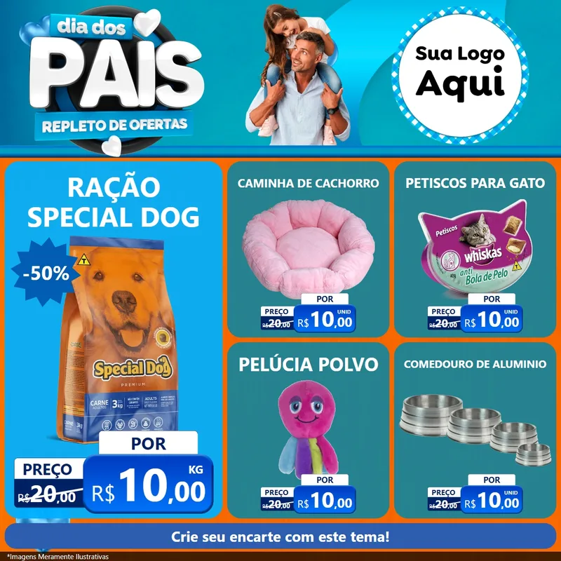 Modelo de Rede Social para Feed Facebook com o tema Dia Dos Pais Repleto de Ofertas para Pet Shop