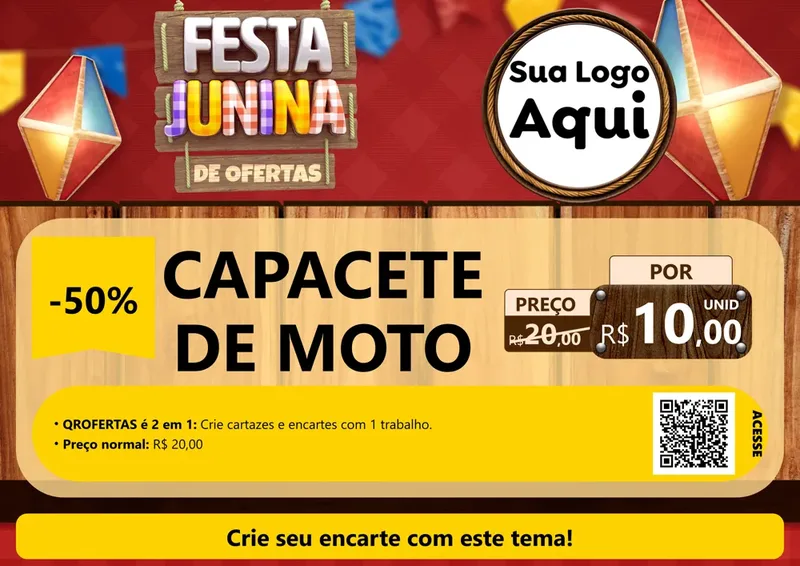 Modelo de Cartaz para Cartaz A4 Horizontal com o tema Festa Junina de Ofertas para Moto peças