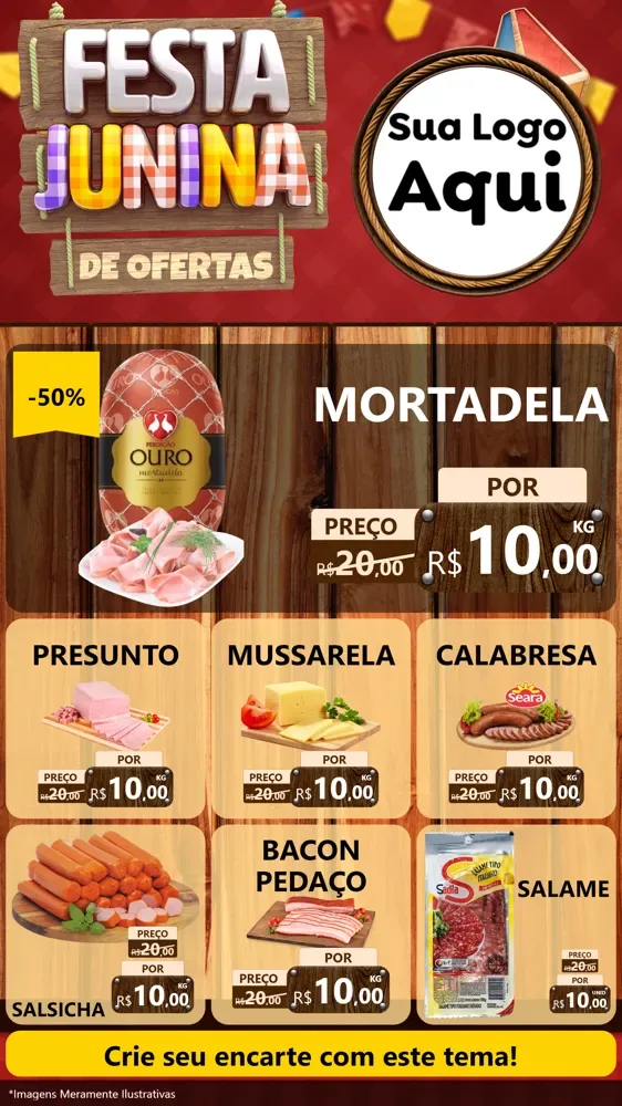 Modelo de Rede Social para Stories com o tema Festa Junina de Ofertas para Frios e Laticínios