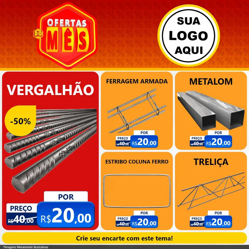 Modelo de Rede Social para Feed Facebook com o tema Ofertas do Mês para Ferragens