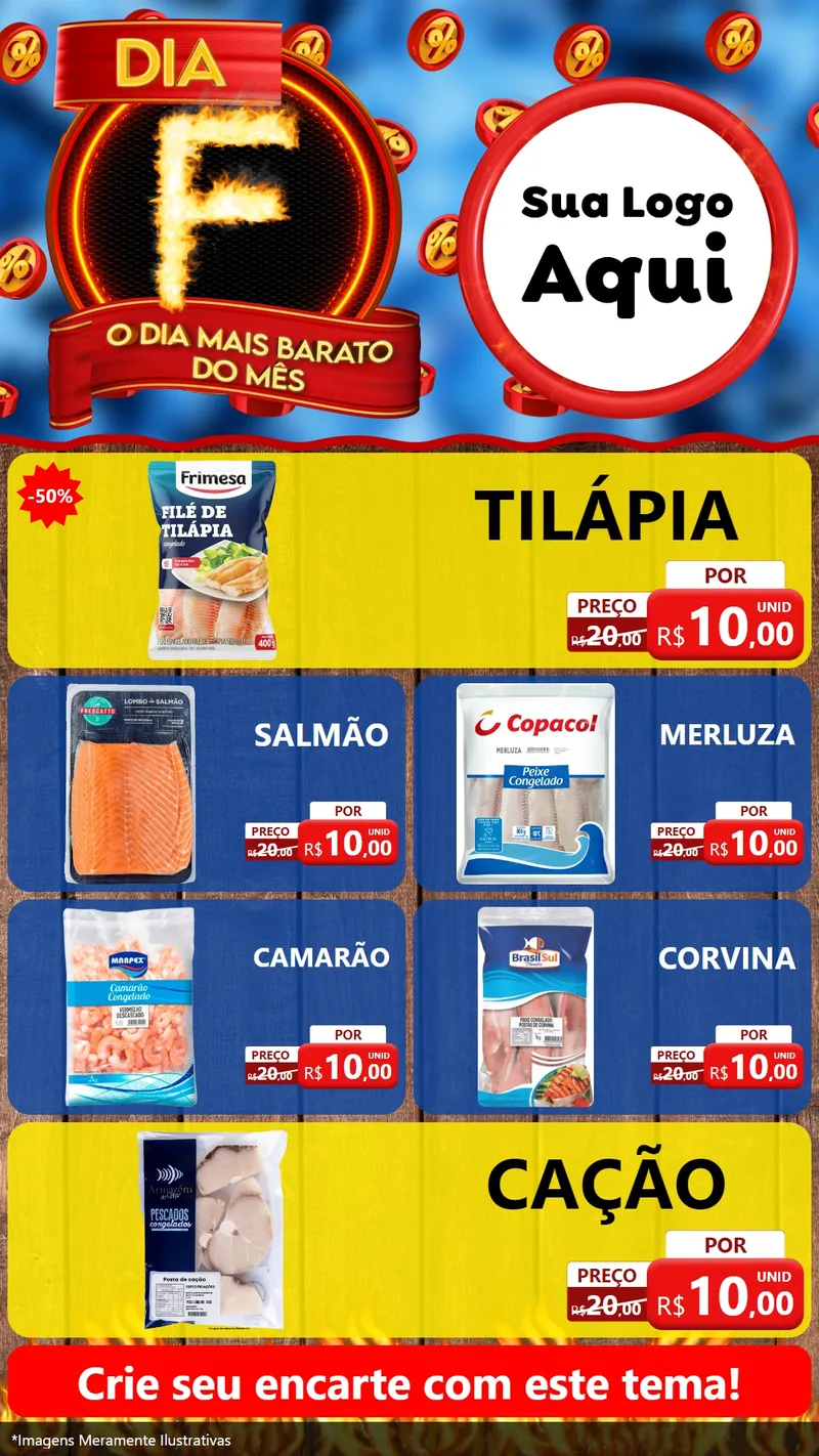 Modelo de TV para TV Vertical com o tema Dia F - O Dia Mais Barato Do Mês para Peixaria