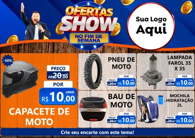 Modelo de Encarte para Encarte A4 Horizontal com o tema Ofertas Show No Fim De Semana para Moto peças