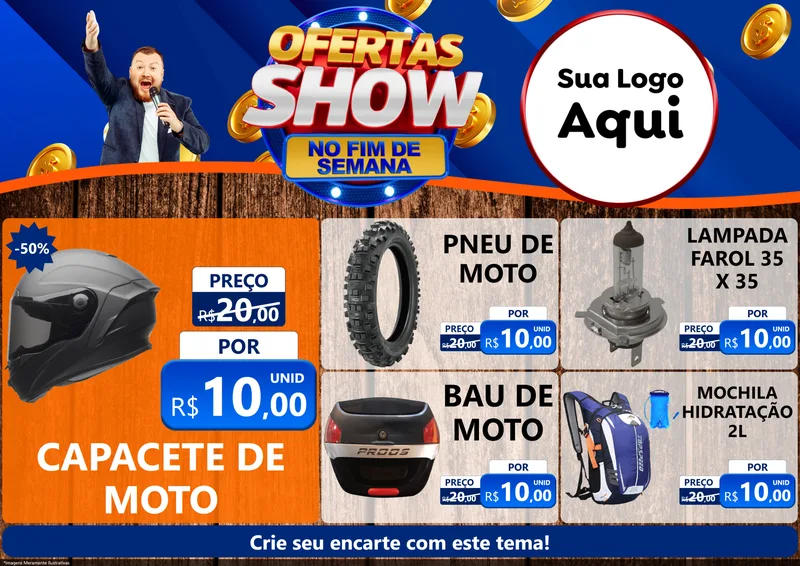 Modelo de Encarte para Encarte A4 Horizontal com o tema Ofertas Show No Fim De Semana para Moto peças