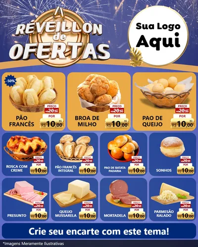 Modelo de Rede Social para Feed Instagram com o tema Réveillon de Ofertas para Padaria
