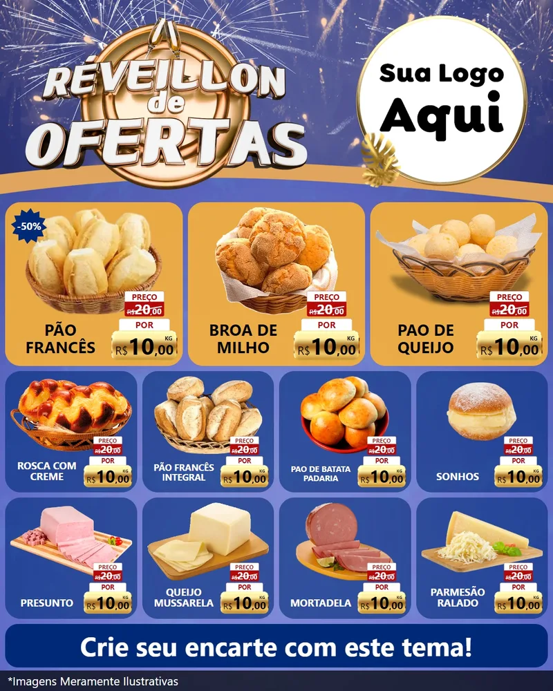 Modelo de Rede Social para Feed Instagram com o tema Réveillon de Ofertas para Padaria