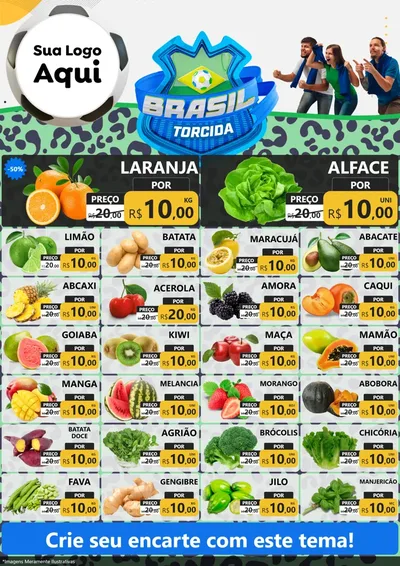 Modelo de Encarte para Encarte A4 Vertical com o tema Brasil Torcida - Copa para Hortifrúti