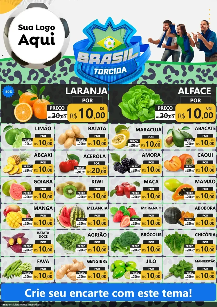 Modelo de Encarte para Encarte A4 Vertical com o tema Brasil Torcida - Copa para Hortifrúti