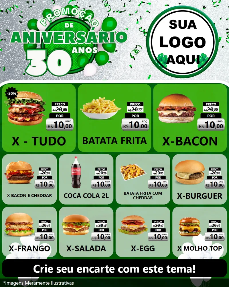 Modelo de Rede Social para Feed Instagram com o tema Promoção de Aniversário - 30 Anos para Hamburgueria