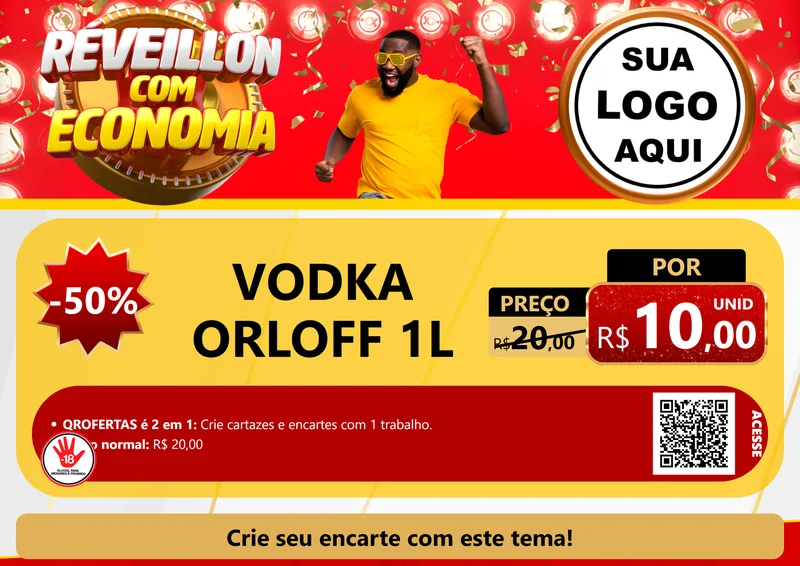 Modelo de Cartaz para Cartaz A4 Horizontal com o tema Réveillon com Economia para Distribuidora de bebidas