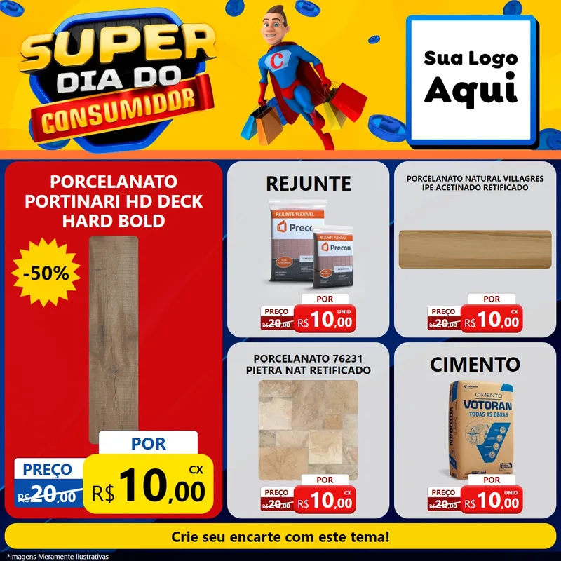 Modelo de Rede Social para Feed Facebook com o tema Super Dia do Consumidor para Pisos e revestimentos