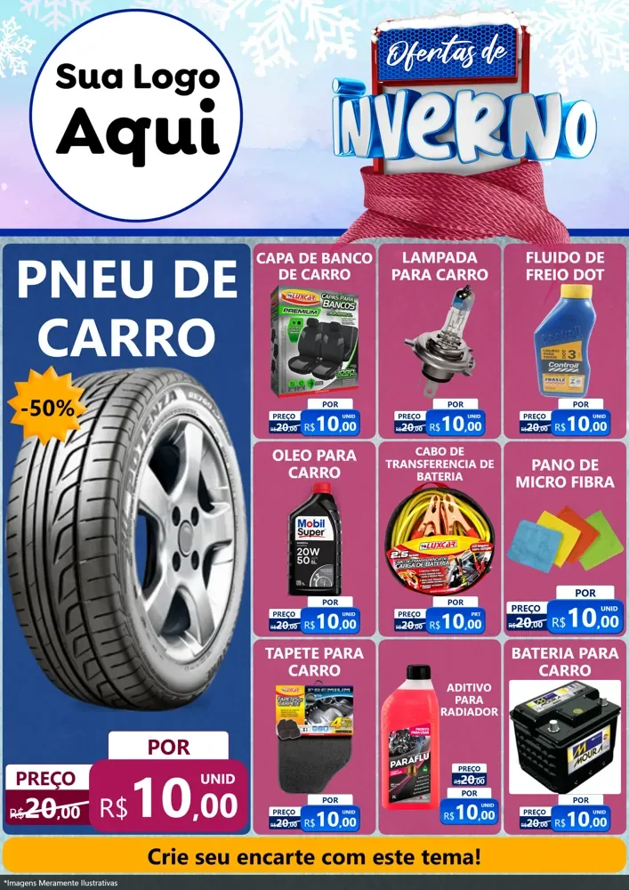 Modelo de Encarte para Encarte A4 Vertical com o tema Ofertas de Inverno para Auto peças
