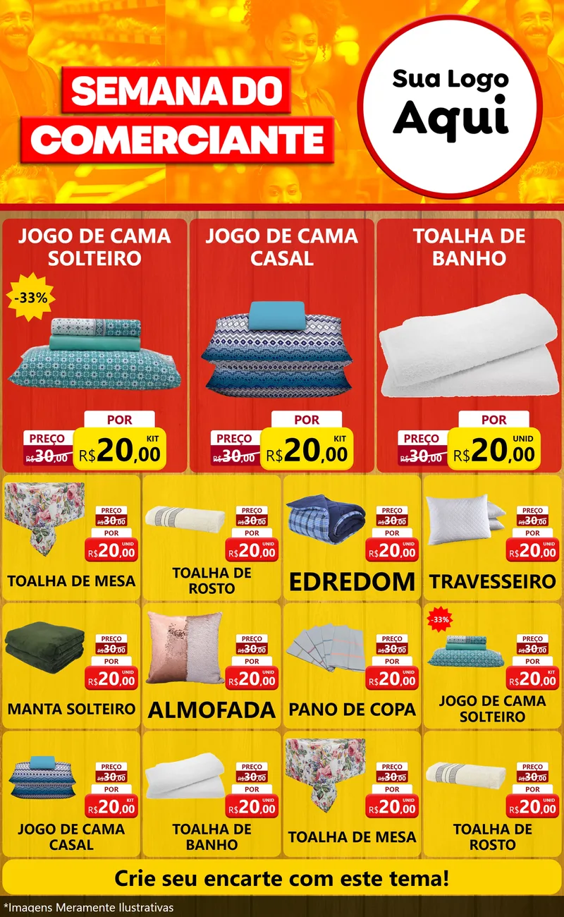 Modelo de Encarte para Encarte Grande com o tema Semana do Comerciante para Cama, Mesa e Banho
