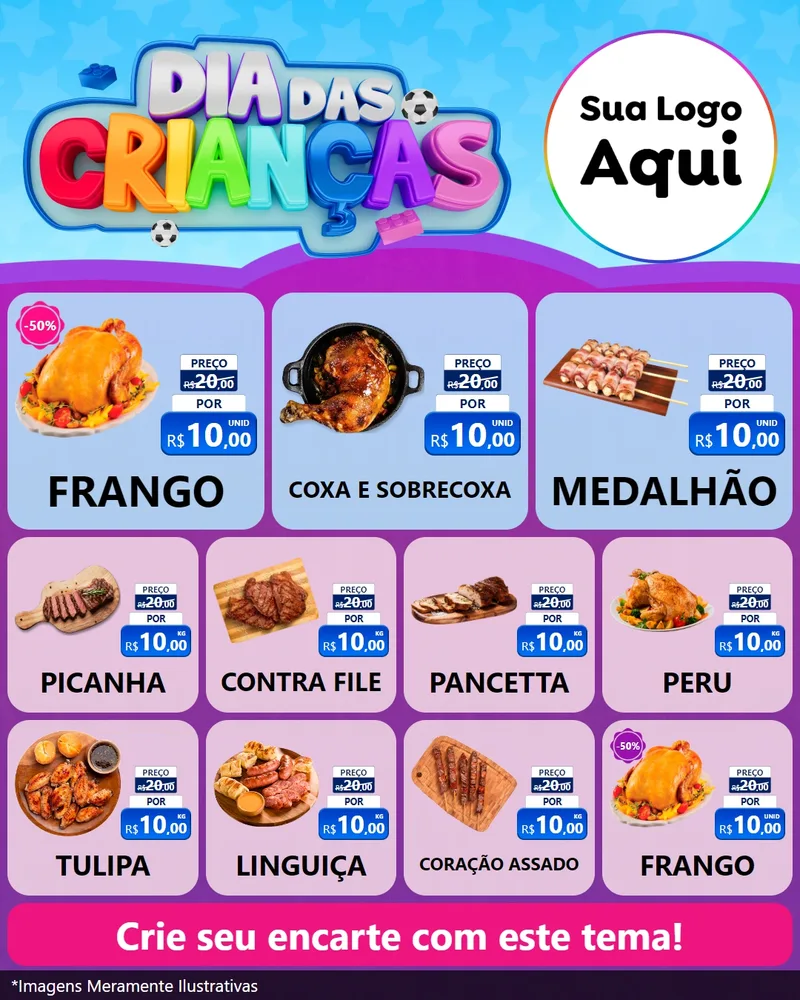 Modelo de Rede Social para Feed Instagram com o tema Dia Das Crianças para Assados
