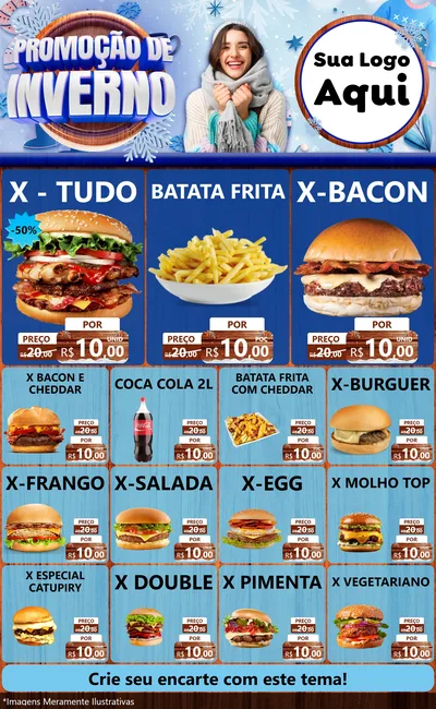 Modelo de Encarte para Encarte Grande com o tema Promoção de Inverno para Hamburgueria