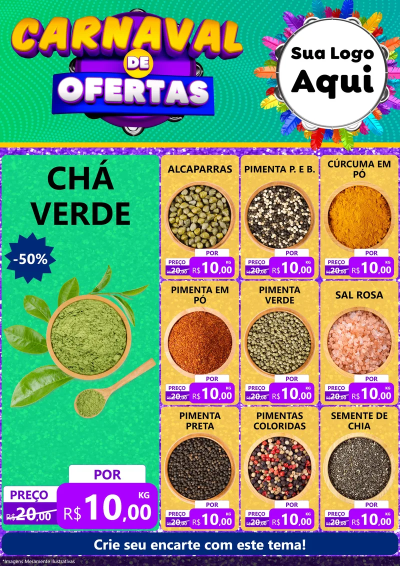 Modelo de Encarte para Encarte A4 Vertical com o tema Carnaval de Ofertas para Produtos Naturais