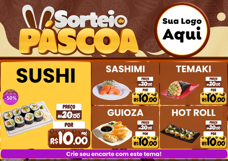 Modelo de Encarte para Encarte A4 Horizontal com o tema Sorteio de Páscoa para Comida japonesa