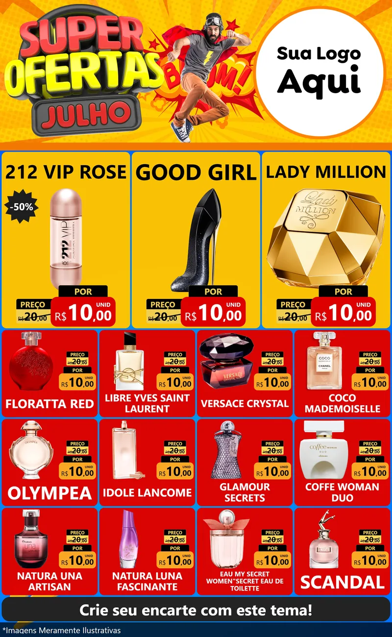 Modelo de Encarte para Encarte Grande com o tema Super Ofertas Julho para Perfumes