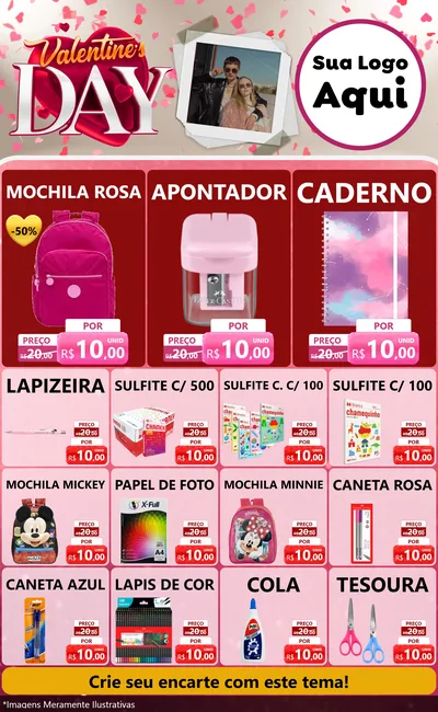 Modelo de Encarte para Encarte Grande com o tema Valentine's Day para Papelaria