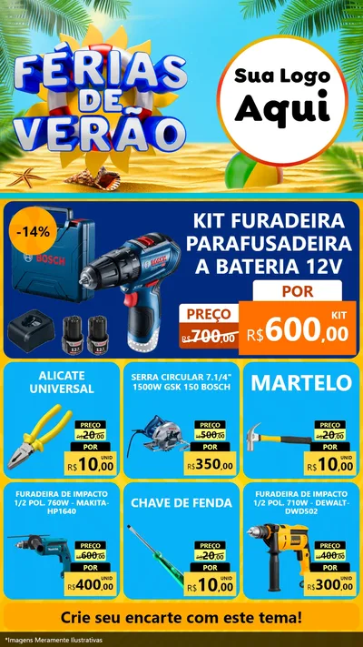 Modelo de Rede Social para Stories com o tema Férias de Verão para Maquinas e Ferramentas