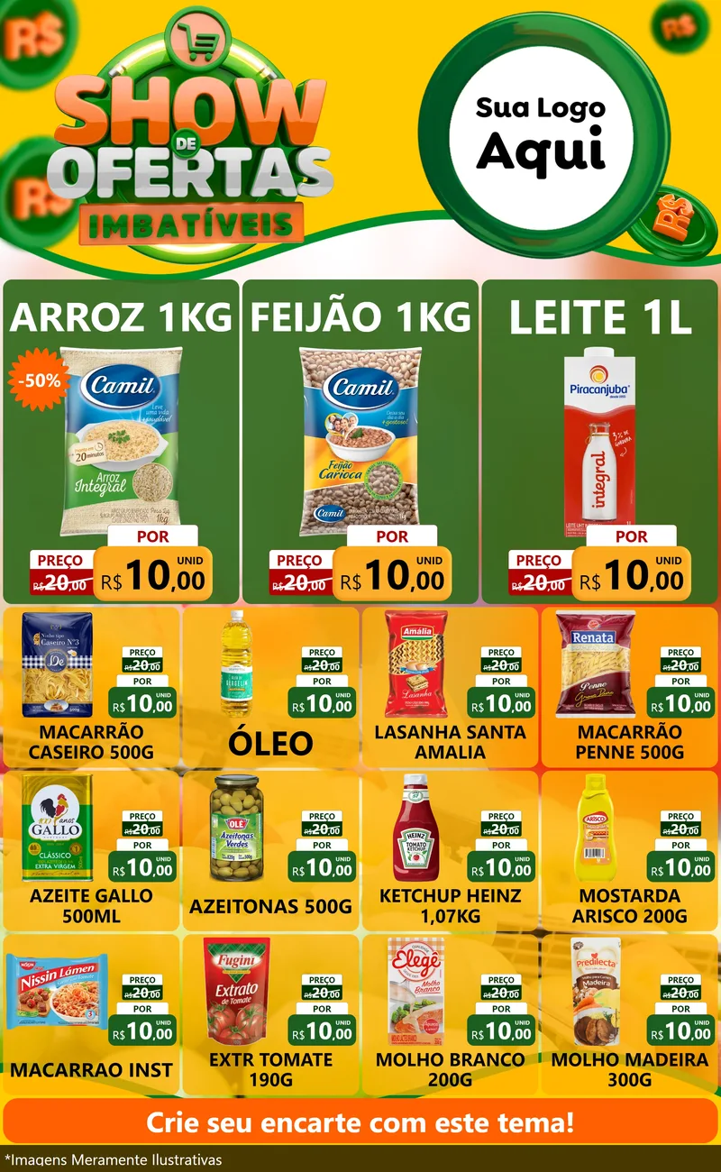 Modelo de Encarte para Encarte Grande com o tema Show de Ofertas Imbatíveis para Supermercado