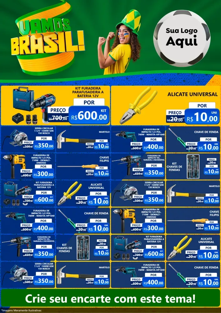 Modelo de Encarte para Encarte A4 Vertical com o tema Vamos Brasil - Copa para Maquinas e Ferramentas