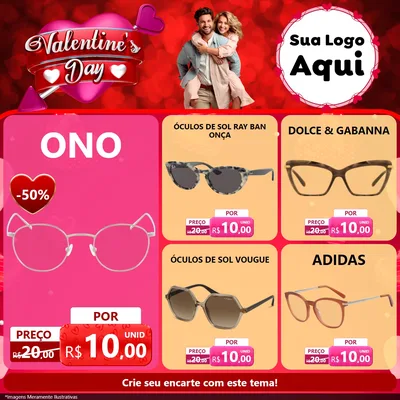 Modelo de Rede Social para Feed Facebook com o tema Valentine's Day para Óticas