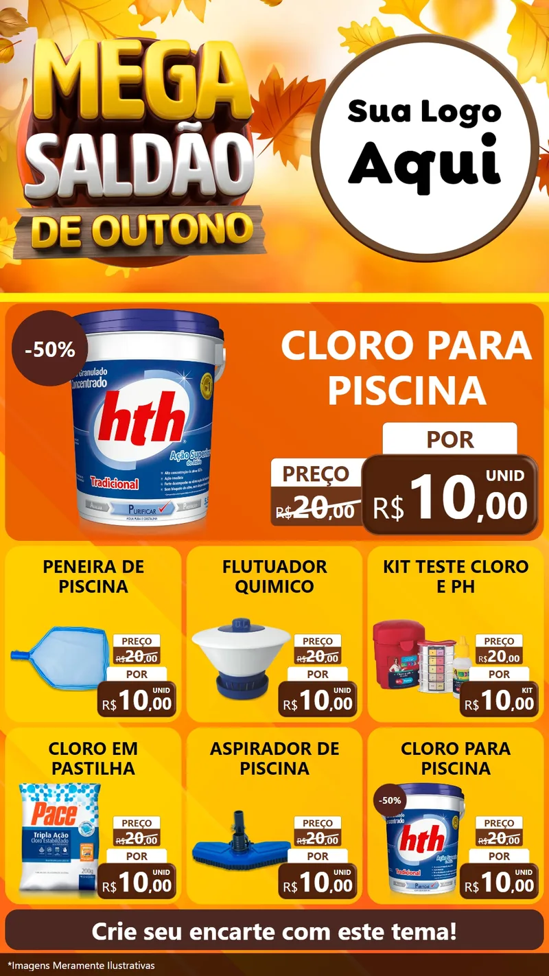 Modelo de Rede Social para Stories com o tema Mega Saldão de Outono para Produtos para Piscina