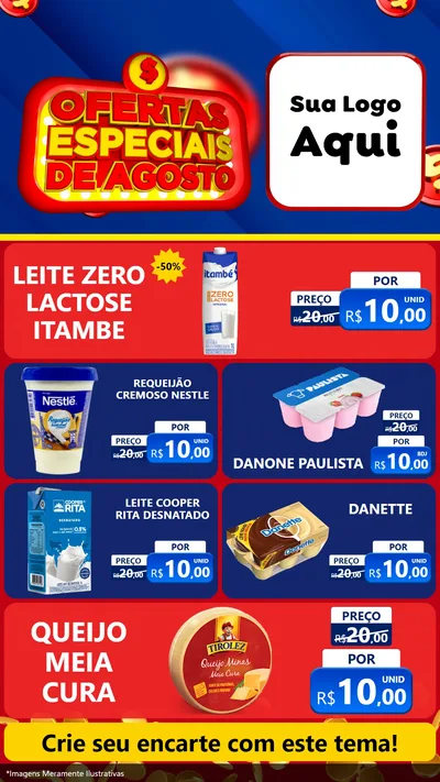 Modelo de TV para TV Vertical com o tema Ofertas Especiais de Agosto para Frios e Laticínios