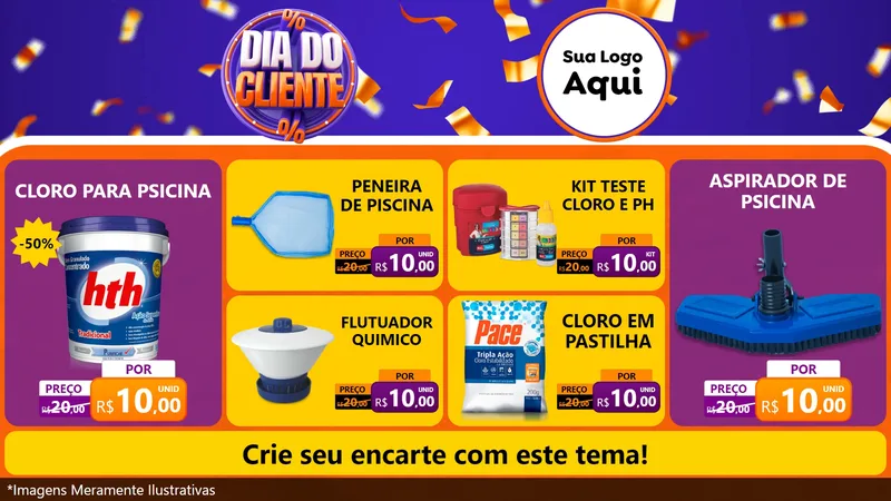 Modelo de TV para TV Horizontal com o tema Dia do Cliente para Produtos para Piscina