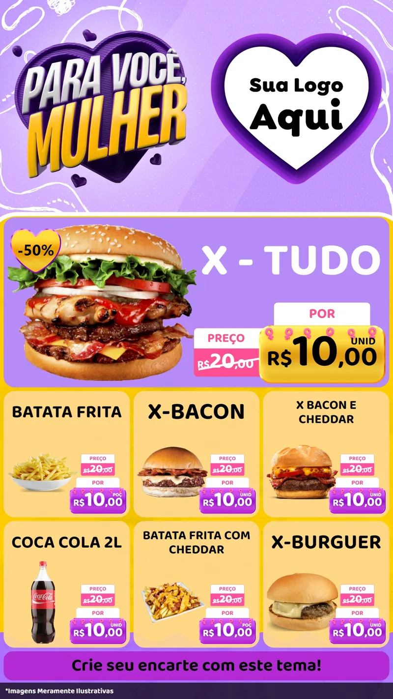 Modelo de Rede Social para Stories com o tema Para Você, Mulher para Hamburgueria