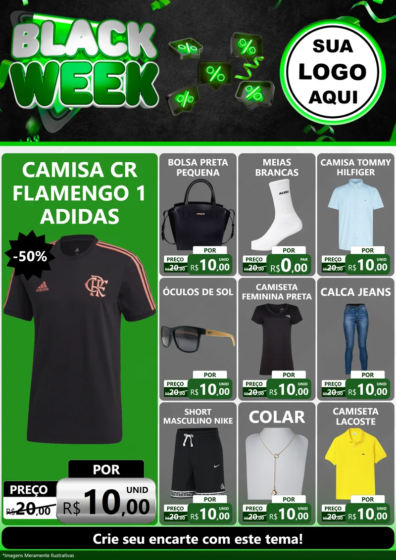 Modelo de Encarte para Encarte A4 Vertical com o tema Black Week para Roupas e acessórios