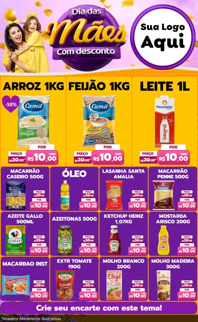 Modelo de Encarte para Encarte Grande com o tema Dia das Mães com Desconto para Supermercado