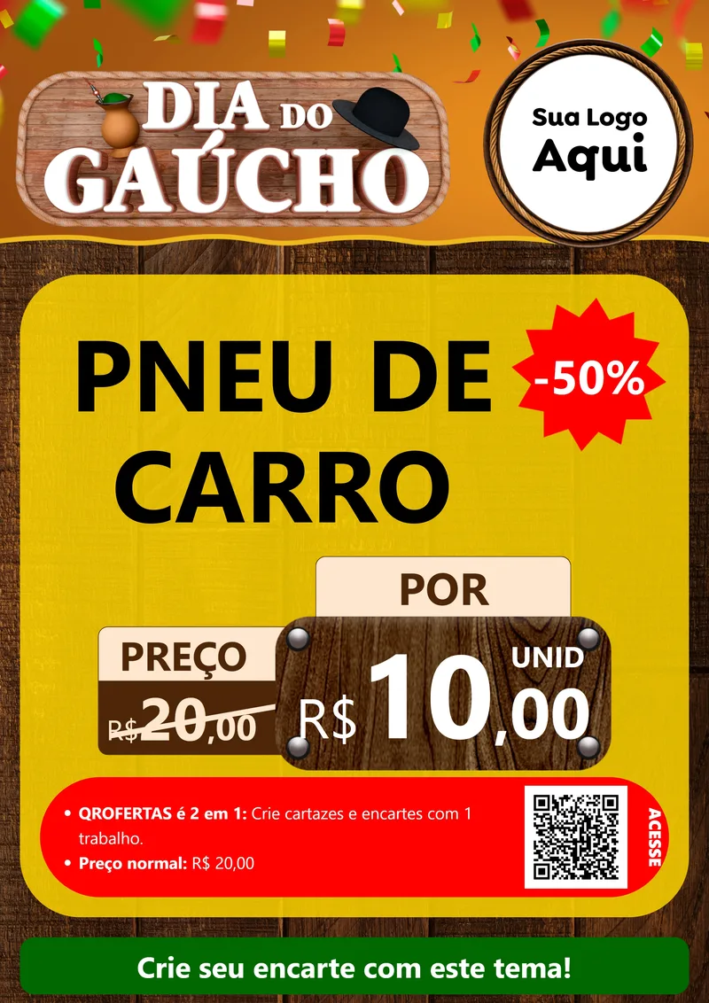Modelo de Cartaz para Cartaz A4 Vertical com o tema Dia do Gaúcho para Auto peças