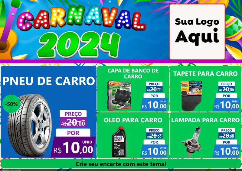 Modelo de Encarte para Encarte A4 Horizontal com o tema Carnaval 2027 para Auto peças