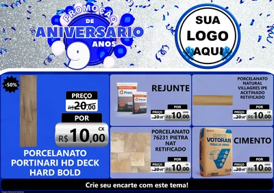Modelo de Encarte para Encarte A4 Horizontal com o tema Promoção de Aniversário - 9 Anos para Pisos e revestimentos