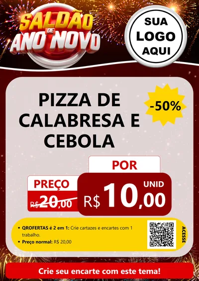 Modelo de Cartaz para Cartaz A4 Vertical com o tema Saldão de Ano Novo para Pizzaria