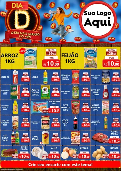 Modelo de Encarte para Encarte A4 Vertical com o tema Dia D - O Dia Mais Barato Do Mês para Supermercado