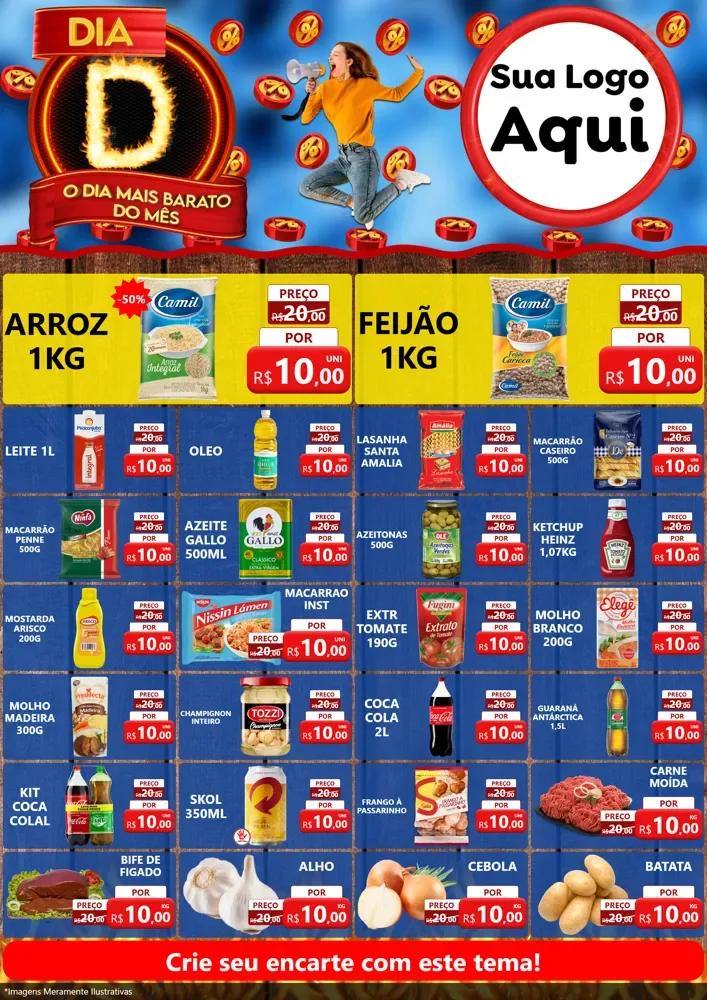 Modelo de Encarte para Encarte A4 Vertical com o tema Dia D - O Dia Mais Barato Do Mês para Supermercado